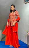 Orange Party Wear Sharara Heavy Faux Georgette Top Plazzo and Dupatta Set