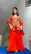 Orange Party Wear Sharara Heavy Faux Georgette Top Plazzo and Dupatta Set