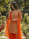 Orange Party Wear Sharara Heavy Faux Georgette Top Plazzo and Dupatta Set