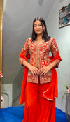 Orange Party Wear Sharara Heavy Faux Georgette Top Plazzo and Dupatta Set