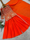 Orange Party Wear Sharara Heavy Faux Georgette Top Plazzo and Dupatta Set