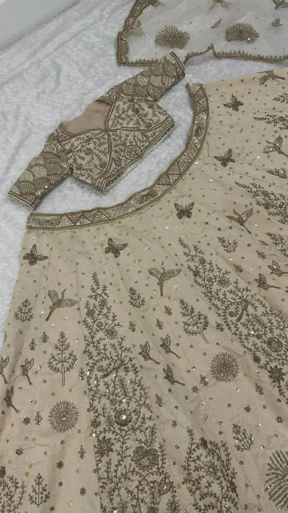 Beige Gold Designer Lehenga Choli Lehenga