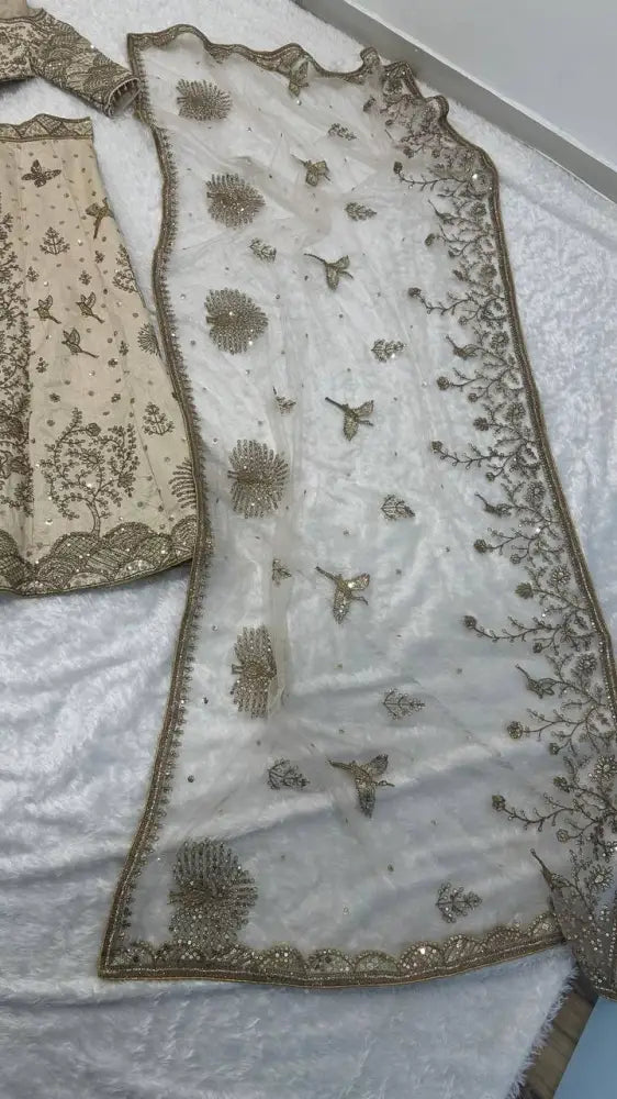 Beige Gold Designer Lehenga Choli Lehenga