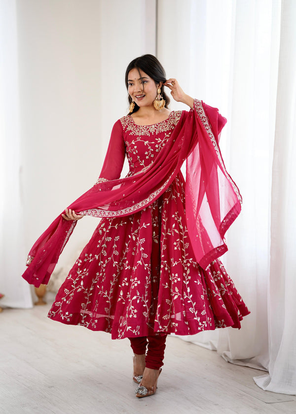 Hot Pink Partywear Anarkali Salwar Suit