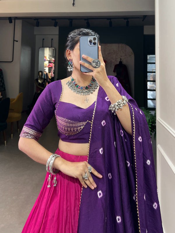 Gulmohar Hot pink and Purple Lehenga choli