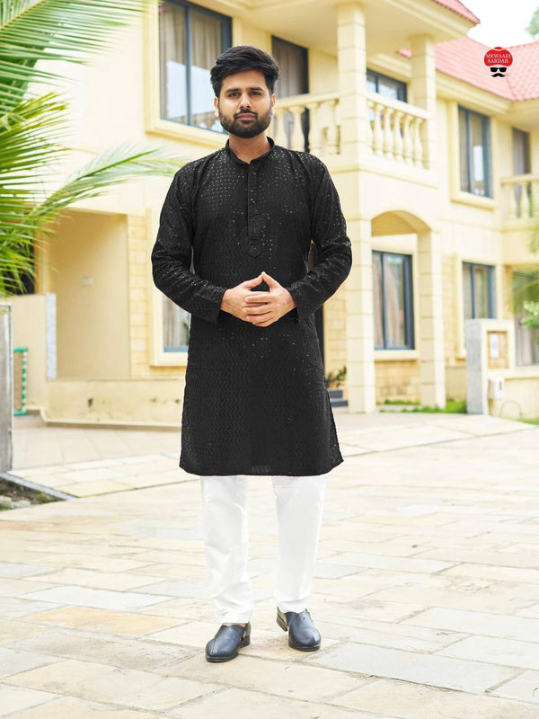 Men's Indian Ethnic Kurta Pajama with embroidered sequin embellished Set
