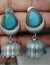 Chand Lotus German Silver Monalisa cut stone embedded Jhumka Earrings