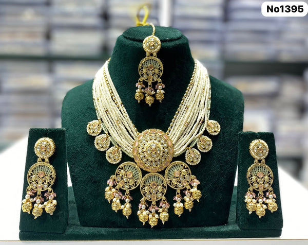 Festive and Wedding Ceremony Beaded Jadau Kundan Fashion Jewelry Set