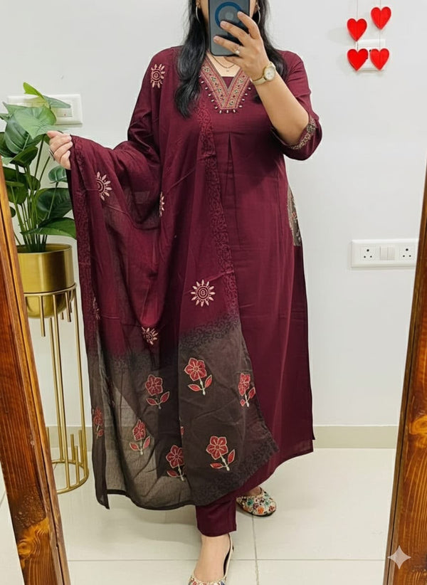 Jaipuri Cotton V Neckline Salwar suit set