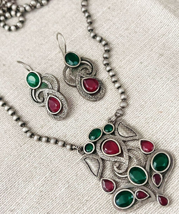 German Silver Ganesha Necklace with earrings