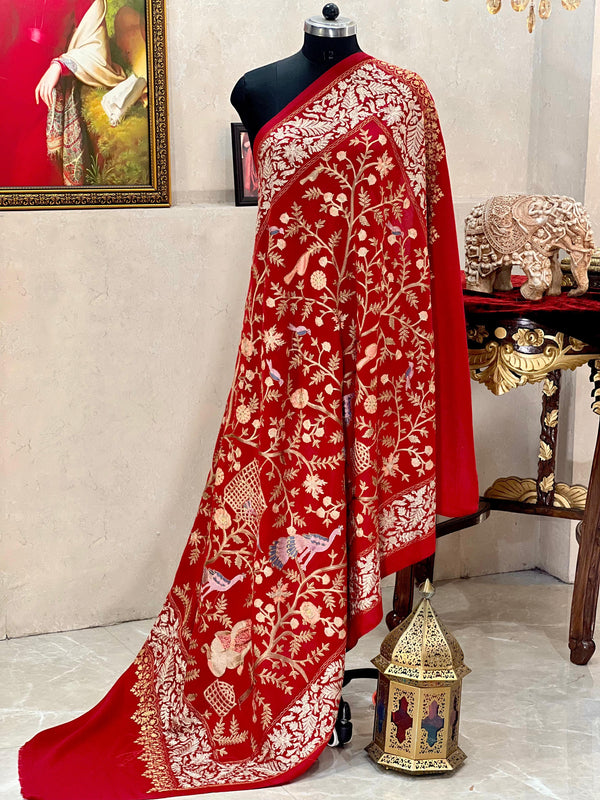 Soft Pashmina Nalki Kashmiri work Red Shawl