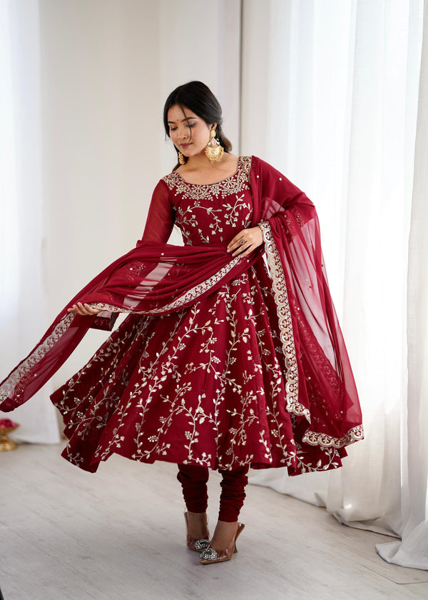 Maroon Red Partywear Anarkali Salwar Suit