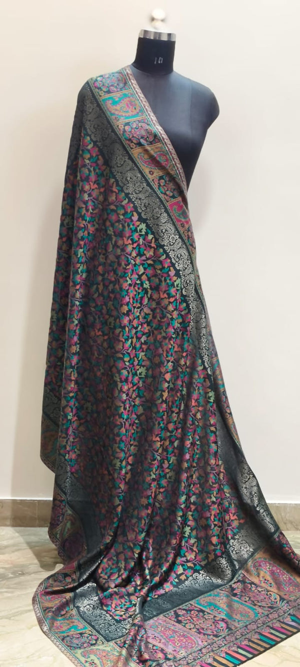 Soft Kalamkari Weaving Semi Pashmina Black Shawl