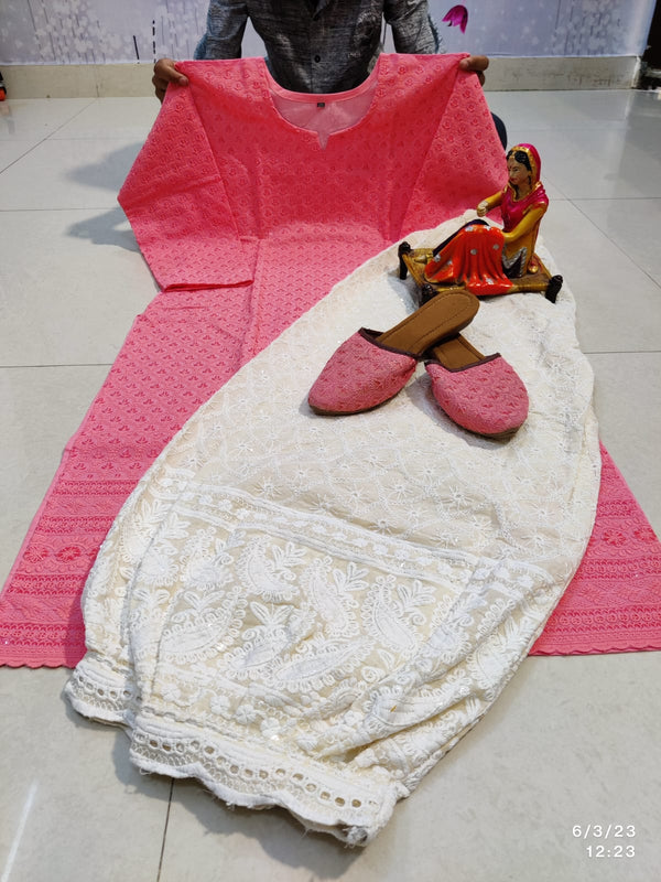Pink Sequin Chikankari Salwar Suit Afghani pant