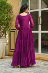 Purple Gamthi work Long Sleeve Fliary Ethnic Gown dress
