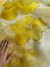 Daisy Yellow and white Soft Organza saree with stitched blouse