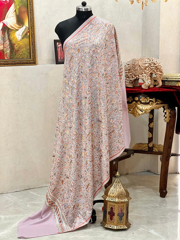 Soft Pashmina Nalki Kashmiri work Lavender Shawl