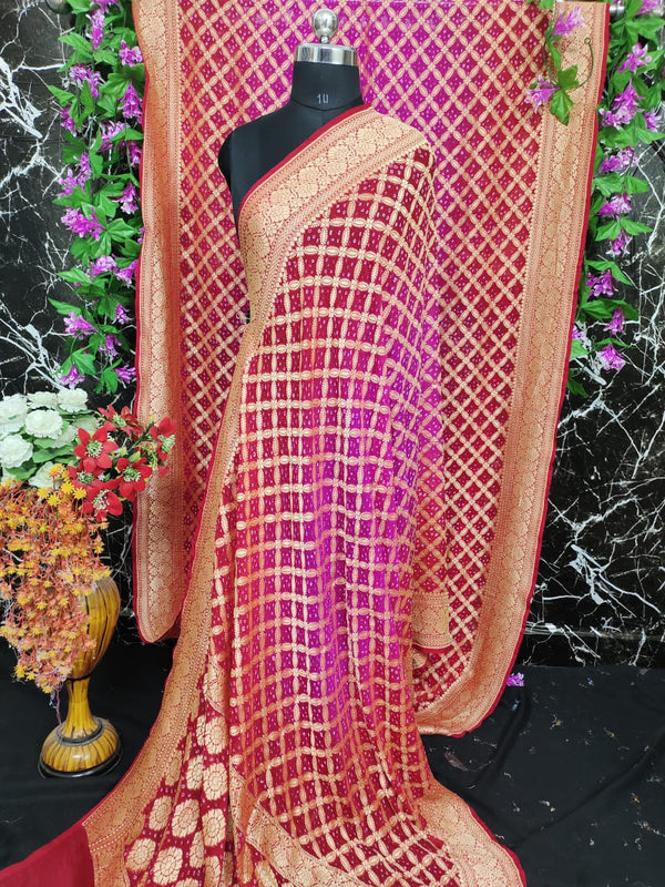 Pure Khaddi Georgotte Banarasi Nakshi Bandhej Saree