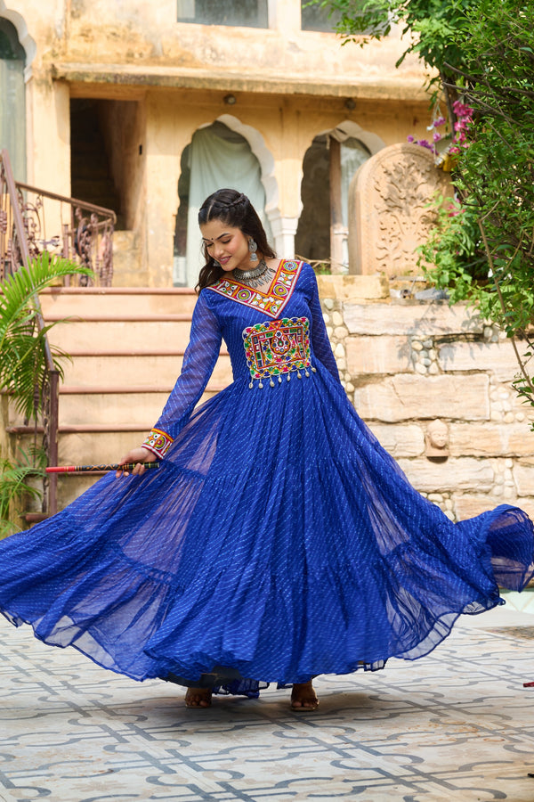 Gamthi work Long Sleeve Fliary Ethnic Gown dress