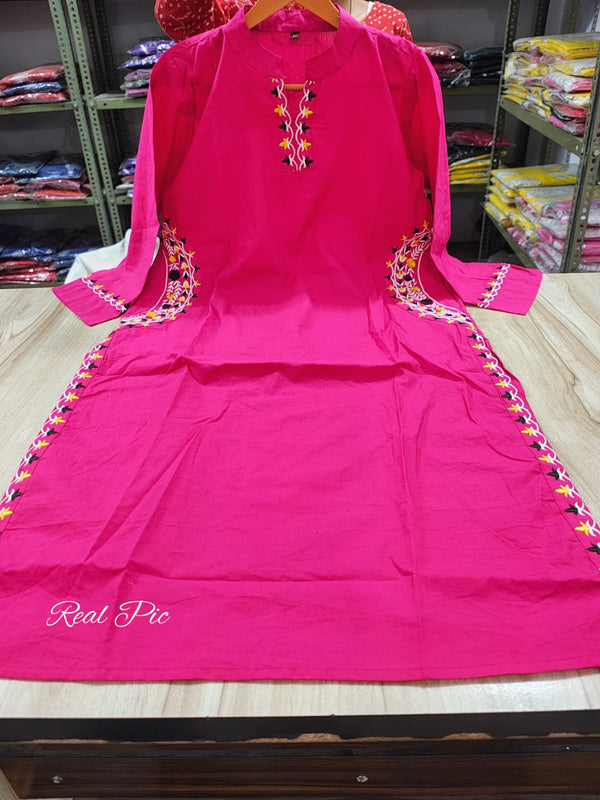 Casual Rayon Cotton Blend Embroidered Kurti Pant Set