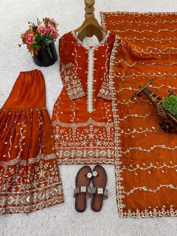 Orange PartywearSalwar Suit