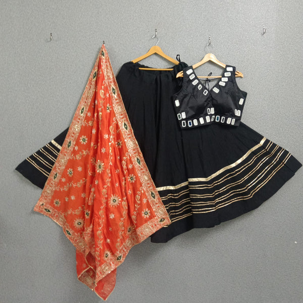 Navratri Sleeveless blouse Flairy Chaniya choli with Vintage work Dupatta