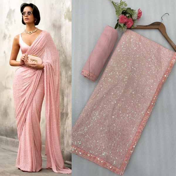 Glam look Party Wear Sequin Emblished Saree