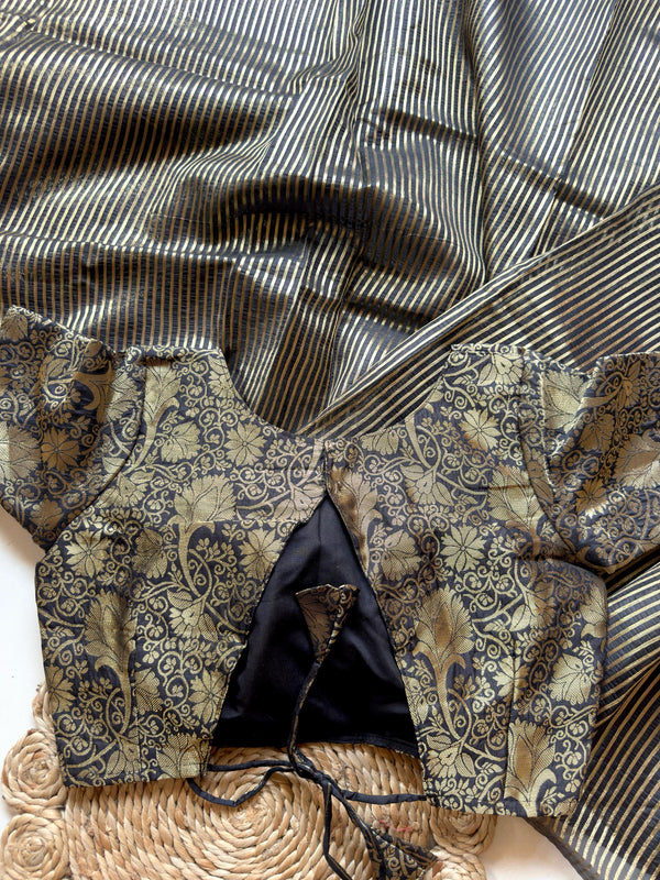 Jashn Royal look Striped Organza Tissue silk saree with Designer Brocade Blouse