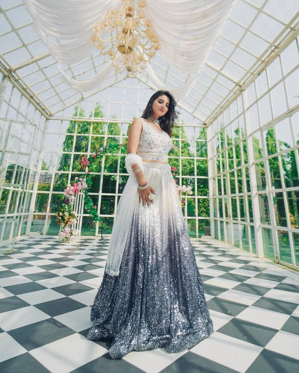 Shimmer Sequin Grey party wear lehenga choli set