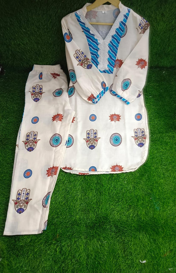 White Boho printed Coord set