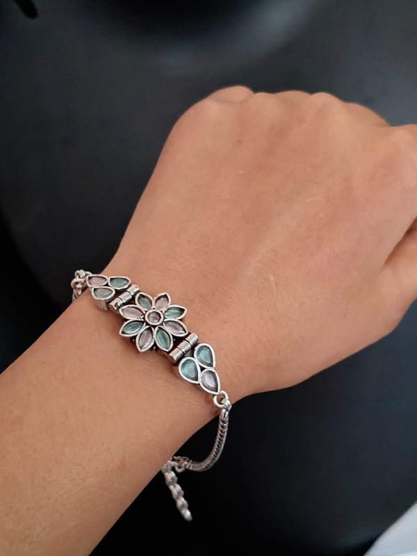 German Silver Oxidized Monalisa cut stone embedded Bracelets