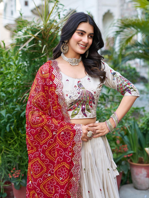 Cream off white Soft Tissue silk Lehenga Choli set