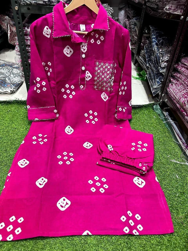 Hot Pink Rani pink Bandhni printed coord set