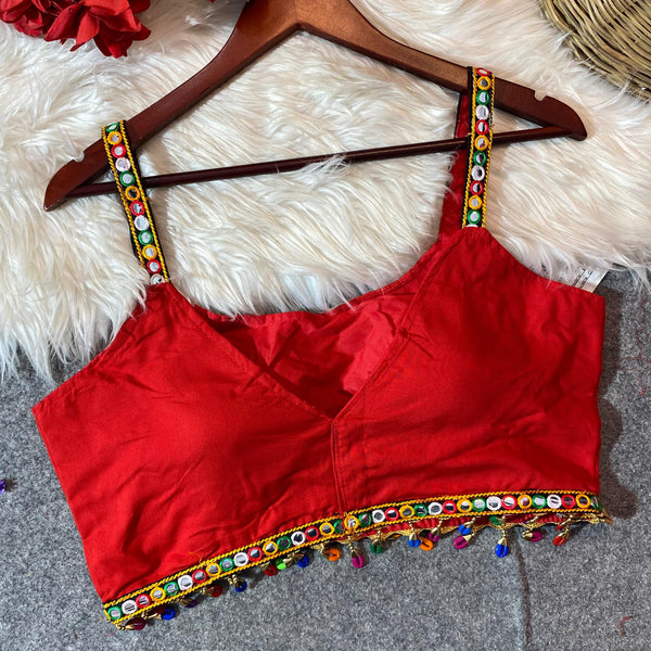 Red Designer Strap Sleeveless Blouse
