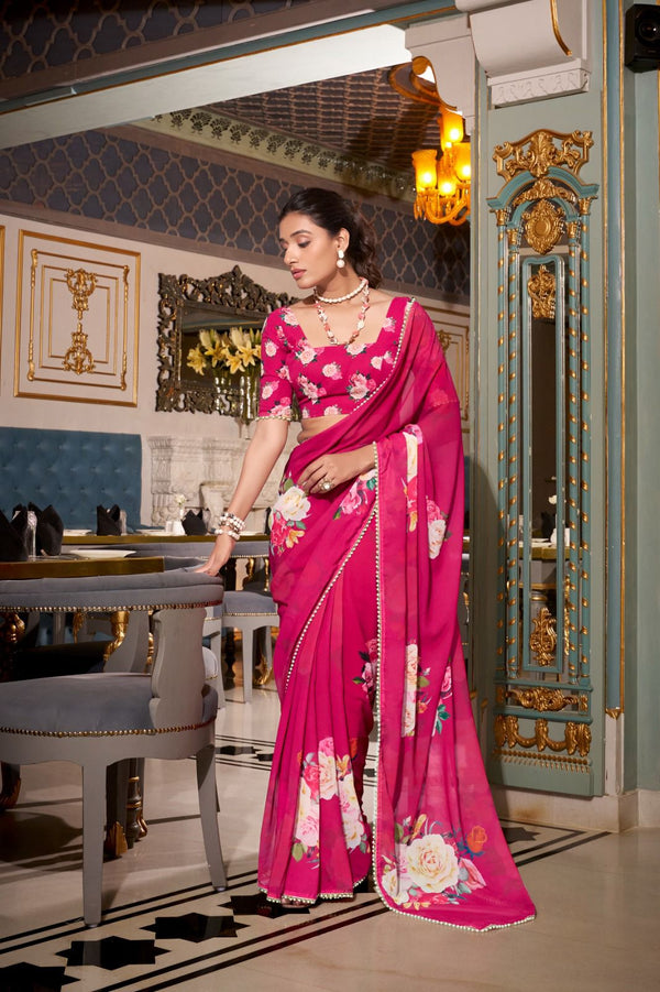 Dreamy Georgotte Floral Saree