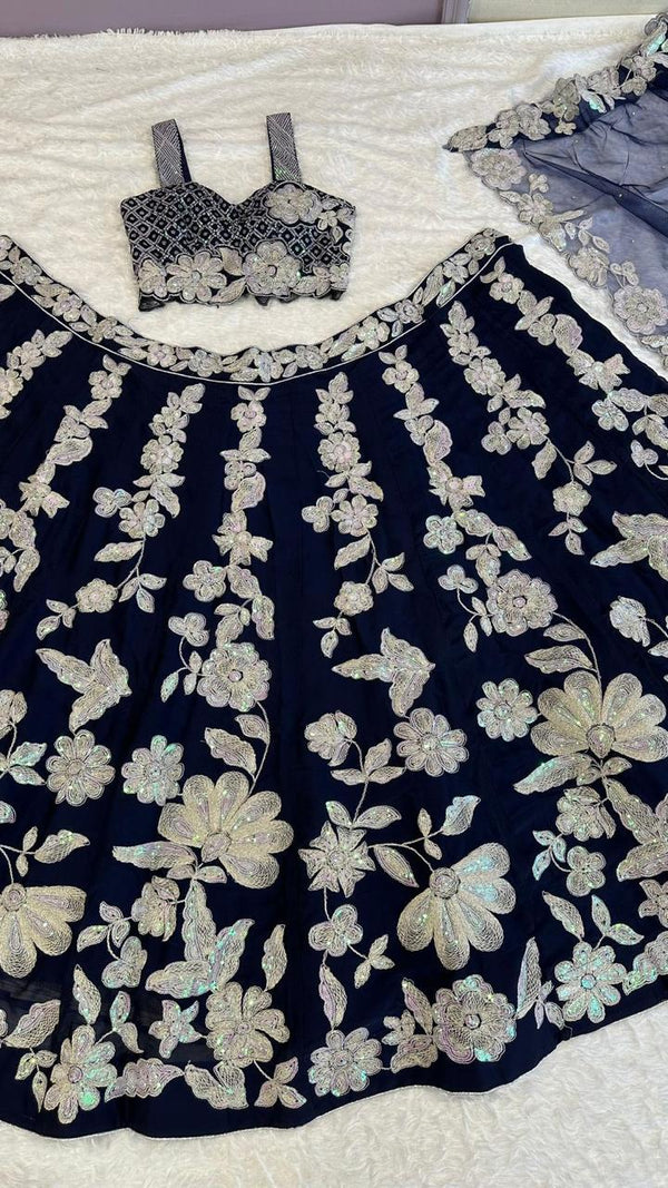 Floral Sequin Emblished Party Wear Lehenga
