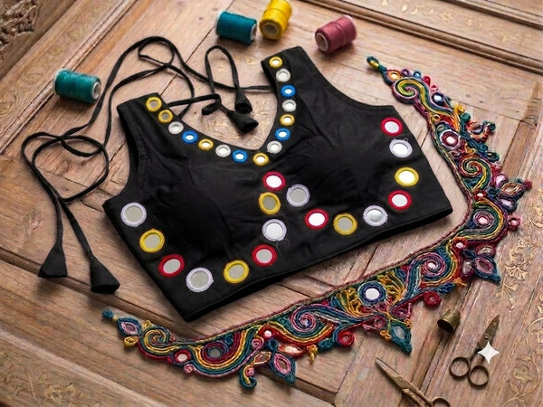 Sleeveless Mirror Work Blouse