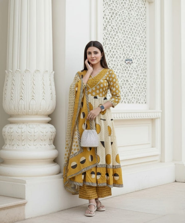 Jaipuri Cotton A line Flairy Kurti Salwar suit set