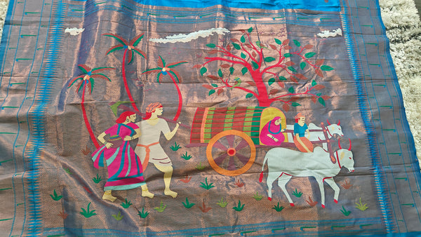 Teal Blue Peacock color Designer Soft Silk Paithani Saree