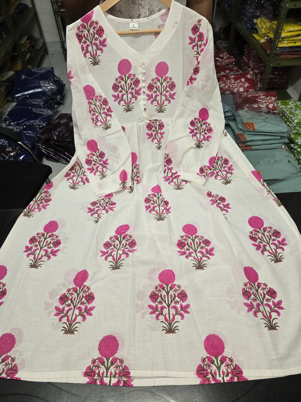 White Floral printed Frock style Midi dress