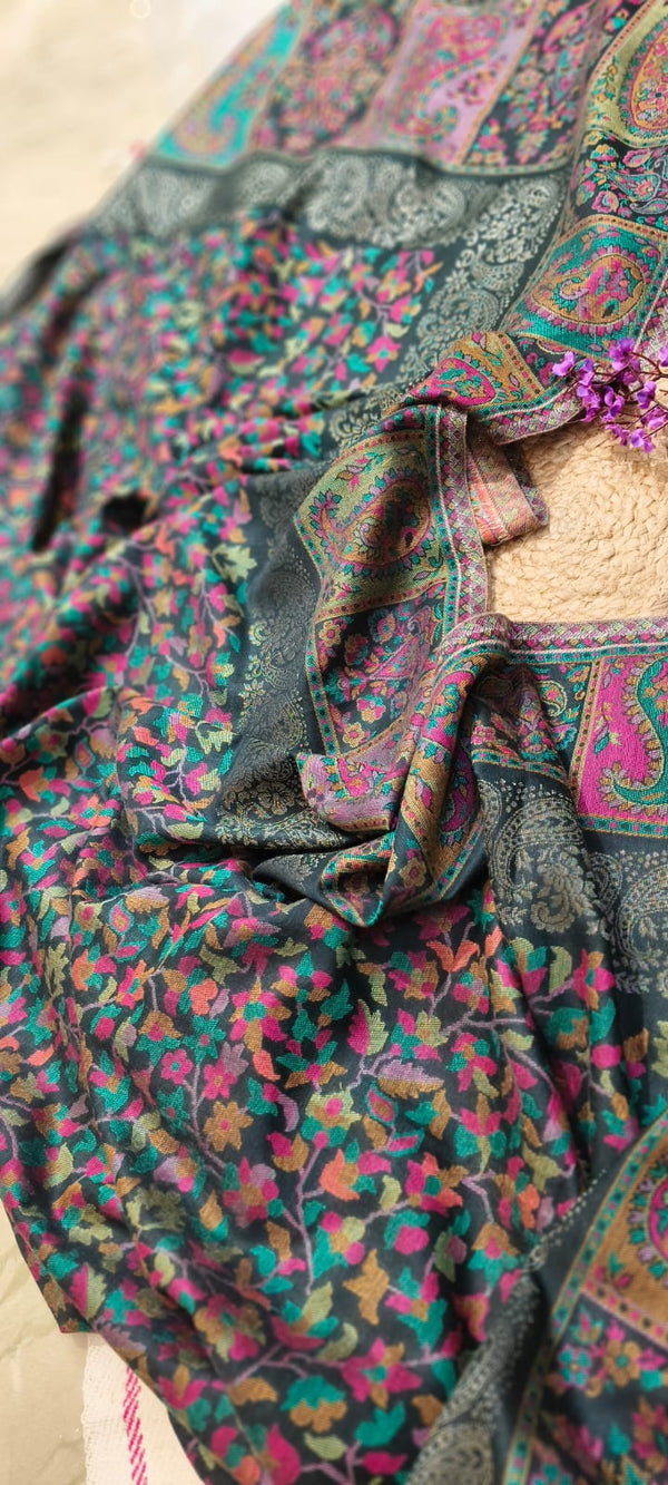 Soft Kalamkari Weaving Semi Pashmina Black Shawl