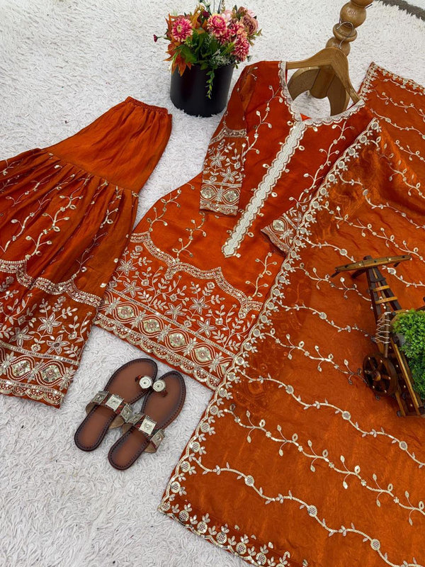 Orange PartywearSalwar Suit