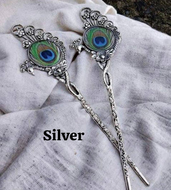 Peacock feather long Hairbun Pin