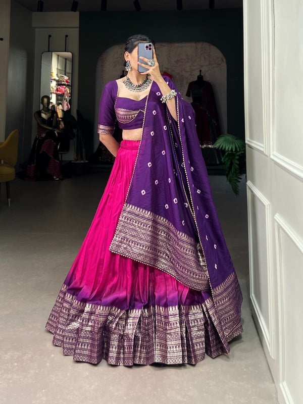 Gulmohar Hot pink and Purple Lehenga choli
