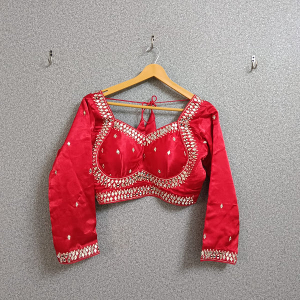 Long Sleeve Pure Gajji Silk Designer Work Blouse