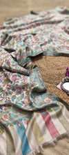 Soft Kalamkari Weaving Semi Pashmina Off White Shawl