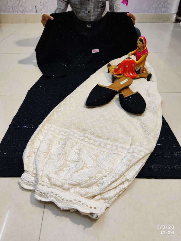 Black Sequin Chikankari Salwar Suit Afghani pant