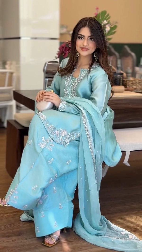 Firozi Color Farshi Kurti Salwar Set