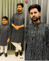 Black Men's Indian Bandhni printed Kurta pant set