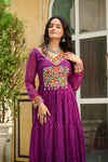 Purple Gamthi work Long Sleeve Fliary Ethnic Gown dress